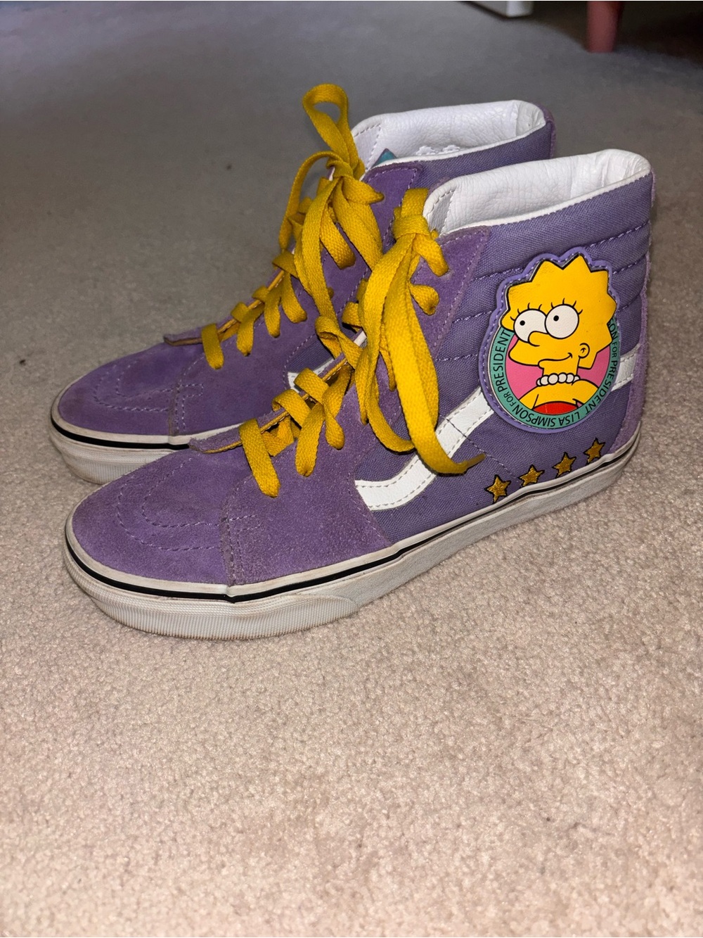 Vans Kids Purple High-Top Sneakers with Yellow Laces and Lisa Patch